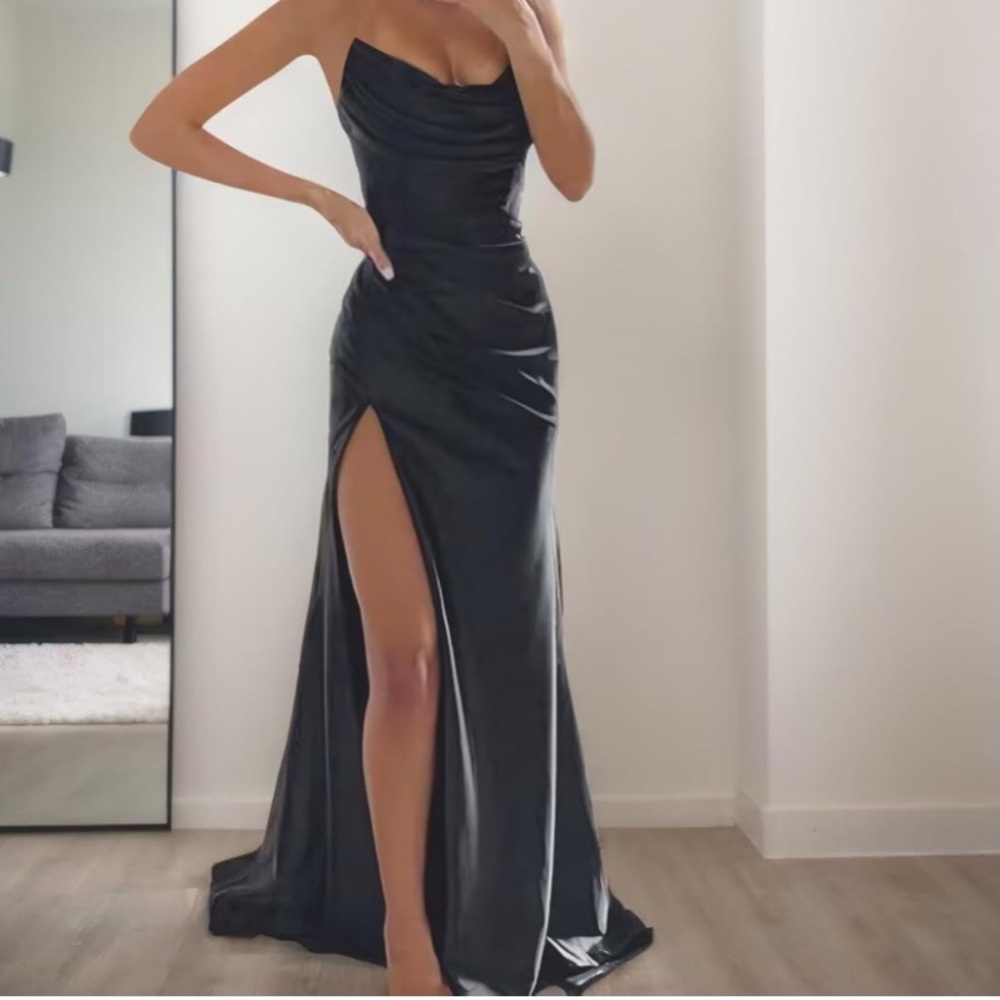 Amazon Blue Strapless Slit Gown for Prom